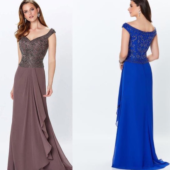 Mon Cheri Dresses & Skirts - Montage by MonCheri V neck shoulder gown